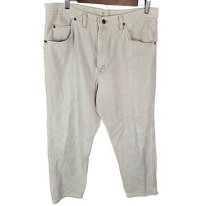 Vintage Wrangler Hero Authentic Jeans Tan Khaki Straight Leg USA Made 36x30